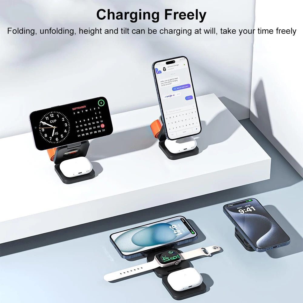 3-in-1 Foldable Magnetic Wireless Charging Station for iPhone Apple Watch & AirPods