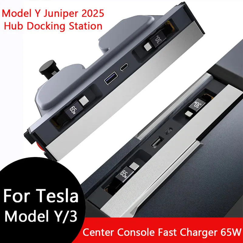 65W Center Console USB Hub Docking Station for Tesla Model 3 Highland & Model Y Juniper