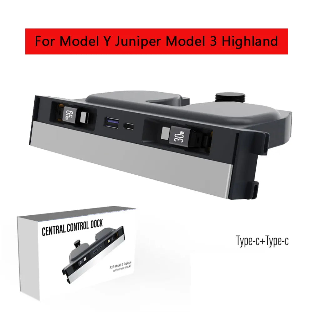 65W Center Console USB Hub Docking Station for Tesla Model 3 Highland & Model Y Juniper