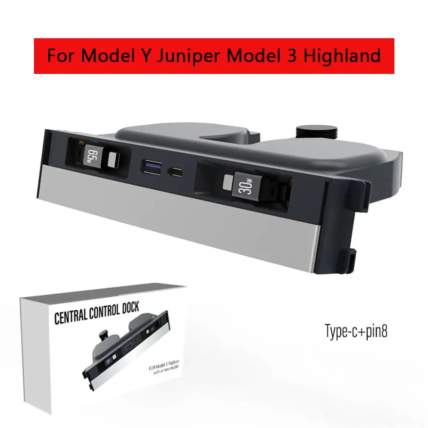 65W Center Console USB Hub Docking Station for Tesla Model 3 Highland & Model Y Juniper