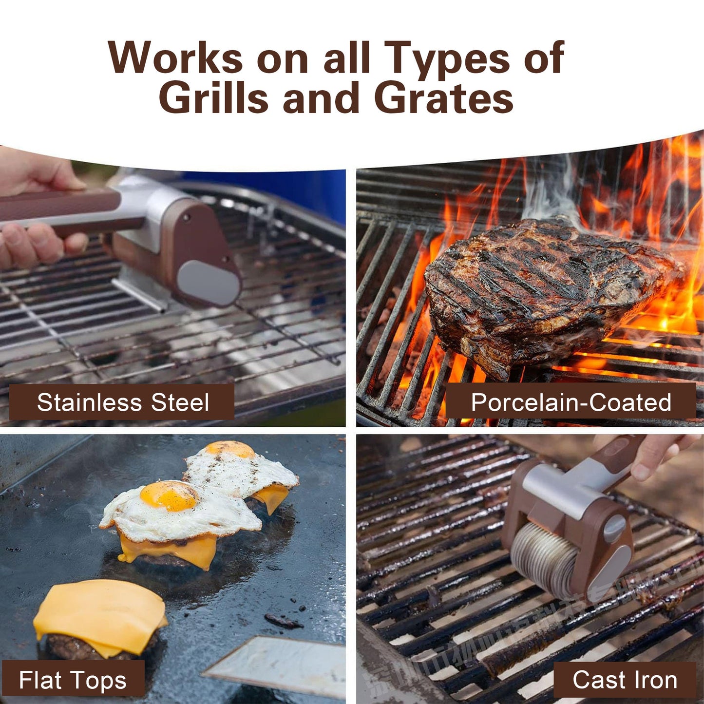 Electric Grill Cleaner - Cordless Rechargeable BBQ Brush with LED Light & Stainless Steel Roller