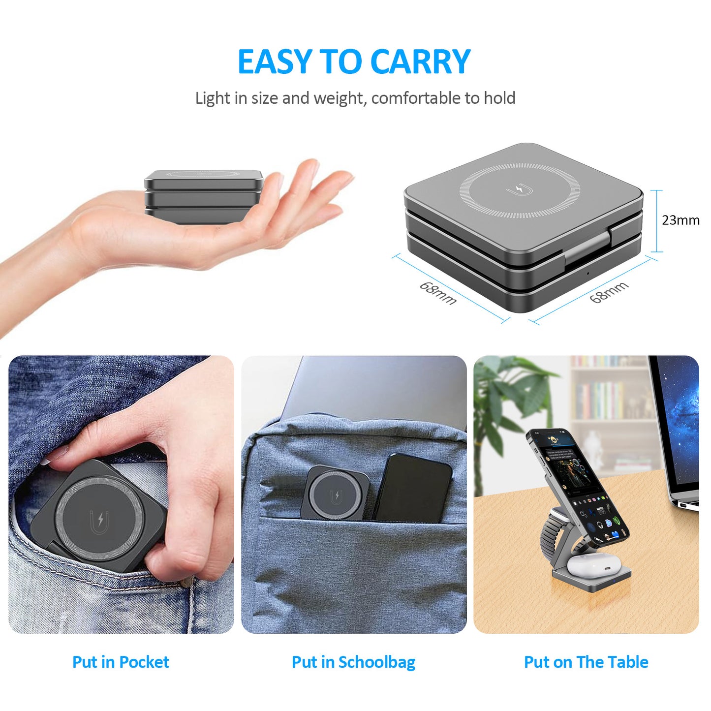 3-in-1 Foldable Magnetic Wireless Charging Station for iPhone Apple Watch & AirPods