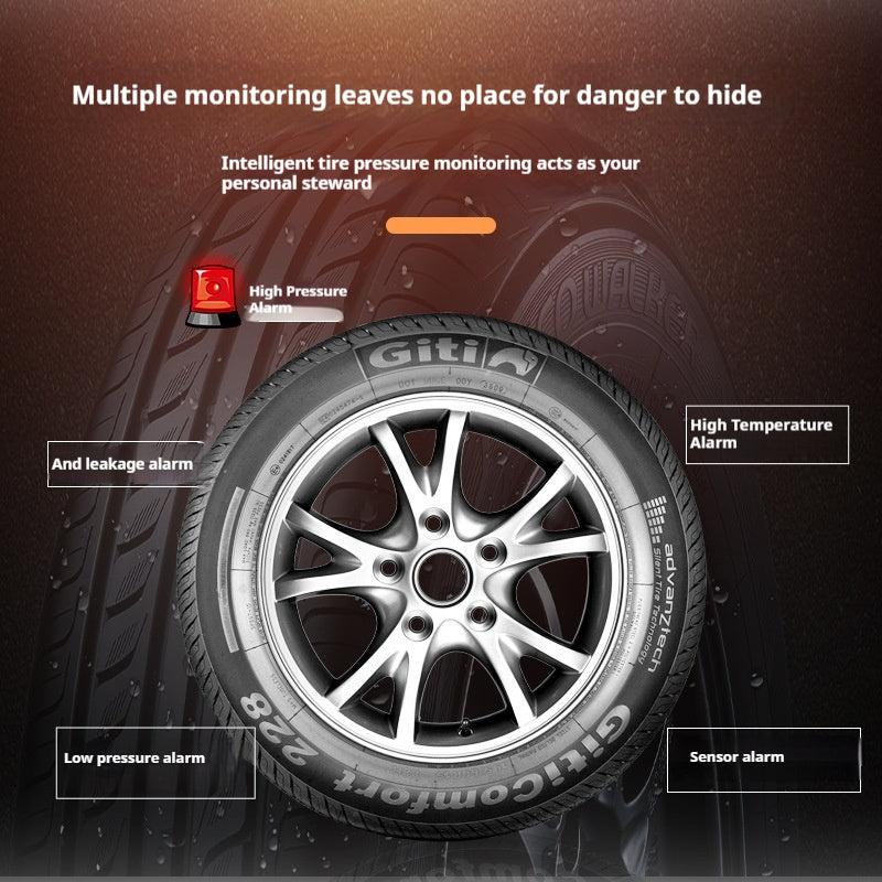Solar Car Tire Pressure Monitoring System - Wireless TPMS with 4 External Sensors & LCD Display