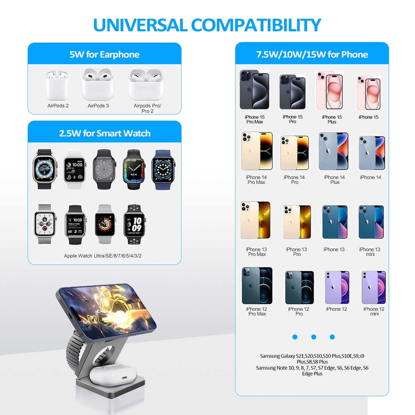 3-in-1 Foldable Magnetic Wireless Charging Station for iPhone Apple Watch & AirPods