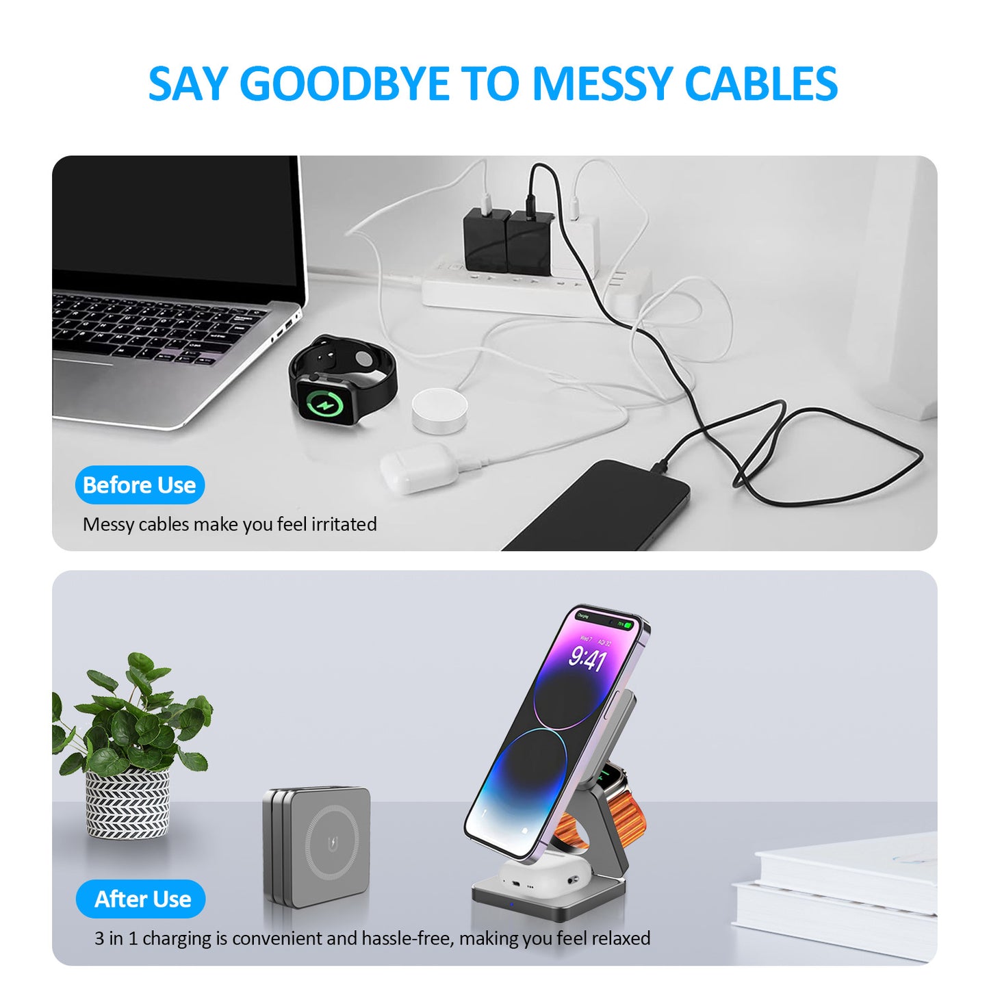 3-in-1 Foldable Magnetic Wireless Charging Station for iPhone Apple Watch & AirPods