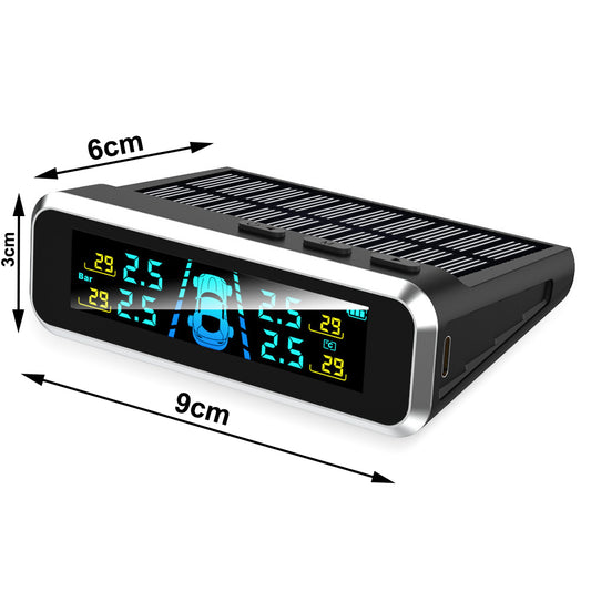 Solar Car Tire Pressure Monitoring System - Wireless TPMS with 4 External Sensors & LCD Display