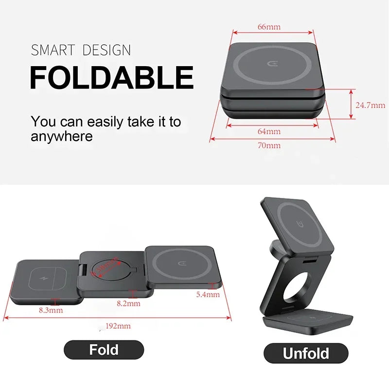 3-in-1 Foldable Magnetic Wireless Charging Station for iPhone Apple Watch & AirPods
