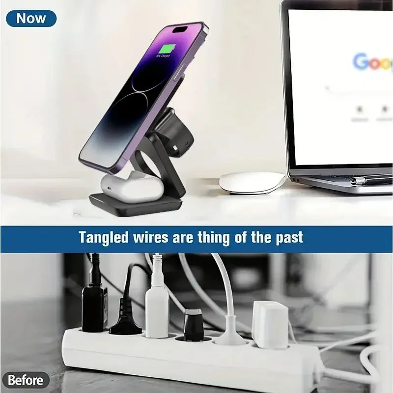 3-in-1 Foldable Magnetic Wireless Charging Station for iPhone Apple Watch & AirPods