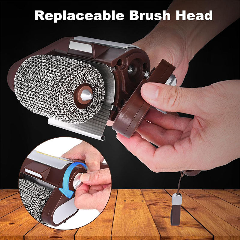 Electric Grill Cleaner - Cordless Rechargeable BBQ Brush with LED Light & Stainless Steel Roller